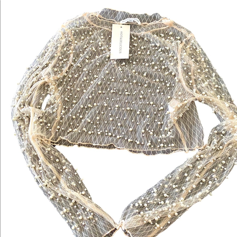 Hot & Delicious Sheer and Pearl like beads crop overlay top new w tags size s